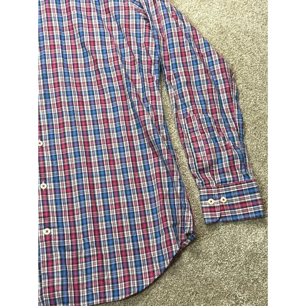 Peter Millar Crown Mens Large Plaid Button‎ Down Shirt Blue Pink Long Sleeve